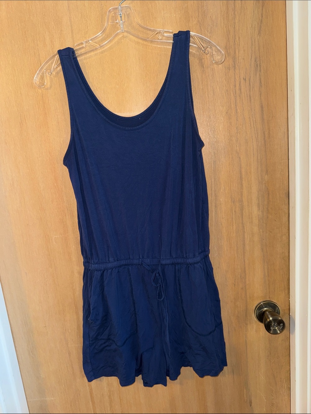 Navy Scoop Neck Tank Lightweight Romper Pockets Everyday Wear Medium